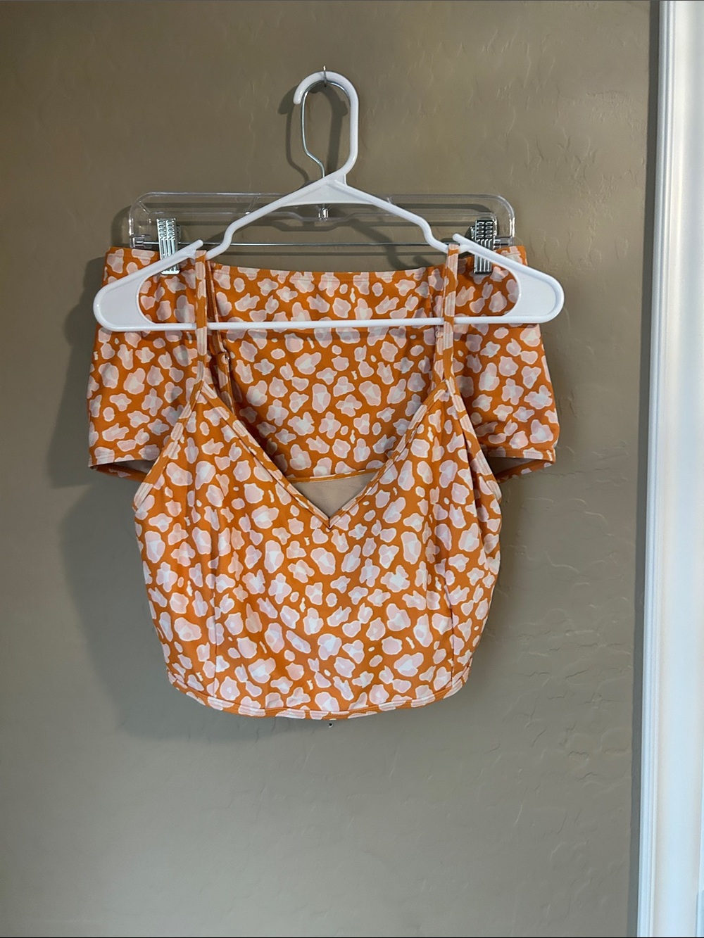 Kortni Jeane Orange & White Printed Thin Strap Crop Top and bottom